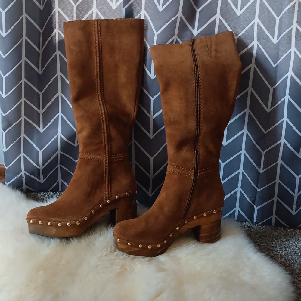 Altar'd State Tan Heeled Boots with Studded Details